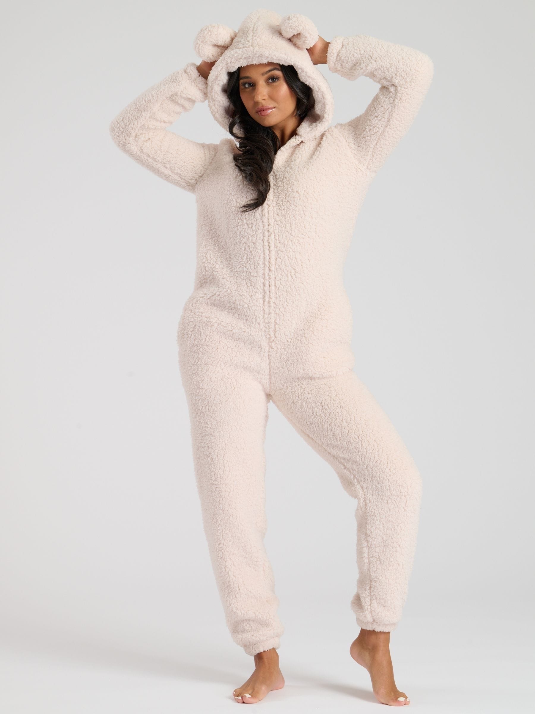 Crème - Loungeable Christmas Sherpa XL Ears Teddy All-In-One
