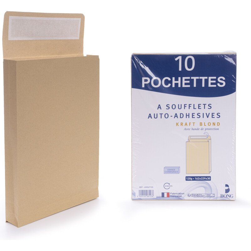 Oxford - Pochette à soufflet 3 cm kraft blond 162 x 229 mm 120 g sans fenêtre - Paquet de 10