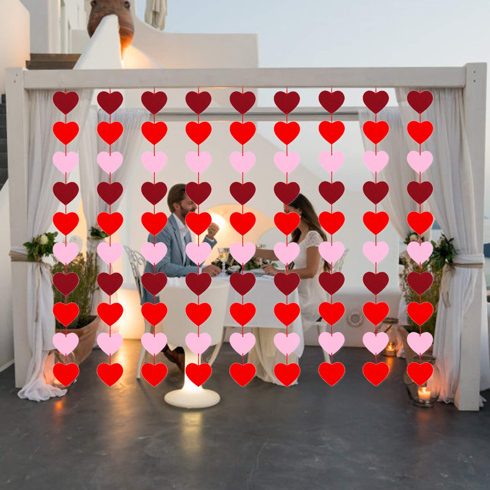 (8er Set) 160cm Filz Herz Girlande Party Dekoration Accessoire Banner - Rot / Rosa