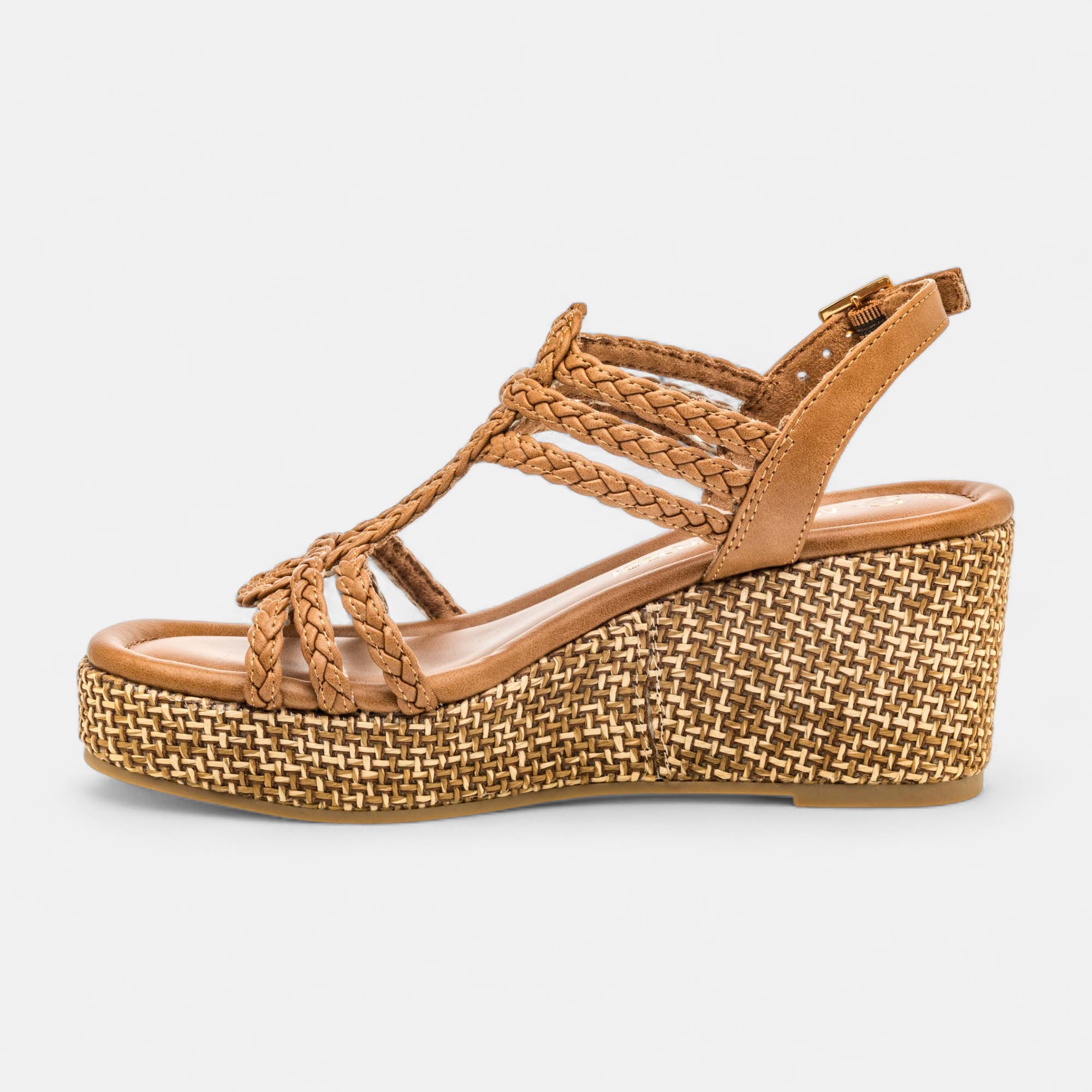 Nu-pieds à talon compensé Femme cognac