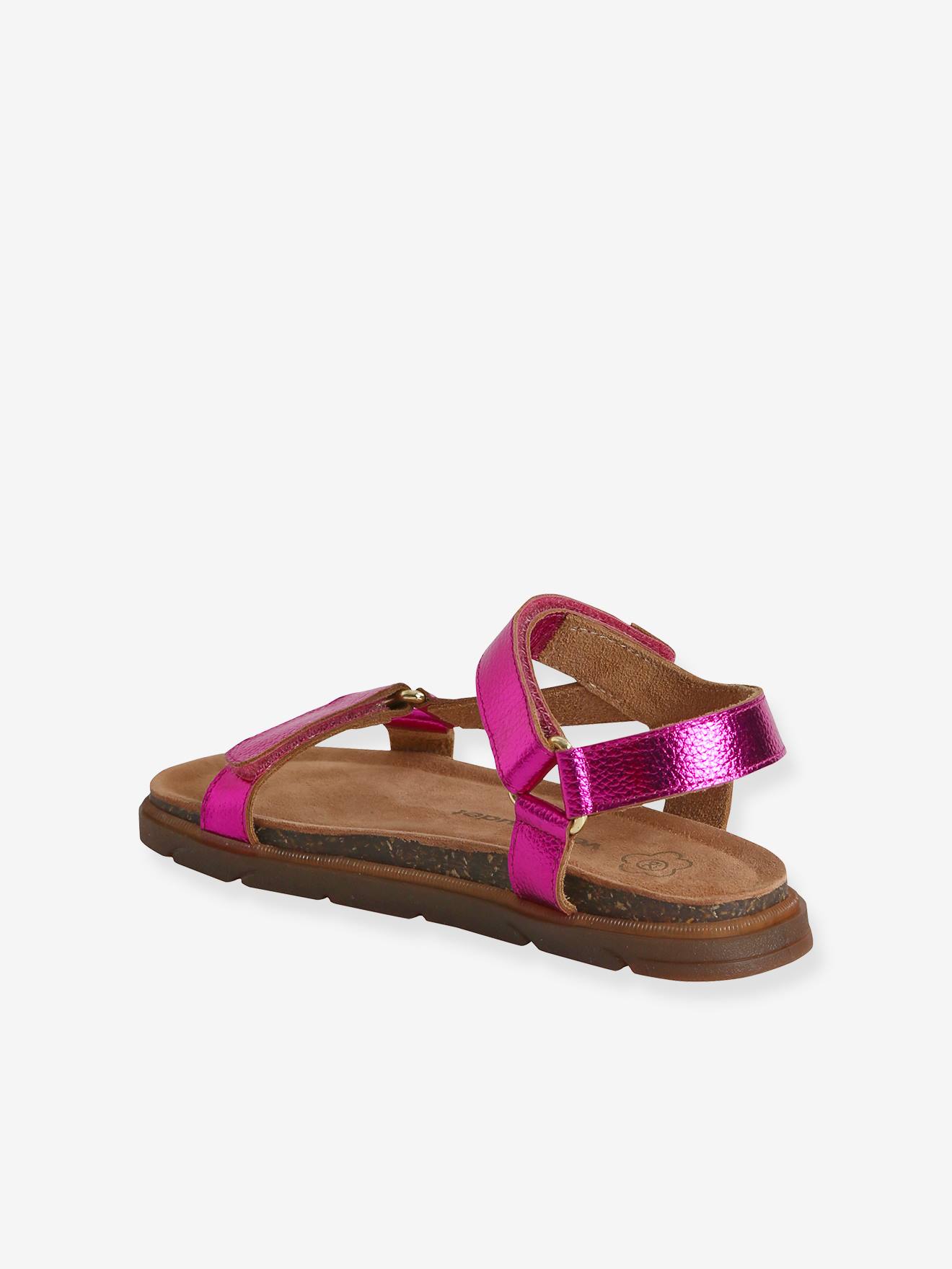 Sandálias de couro lilás com fecho de velcro para meninas