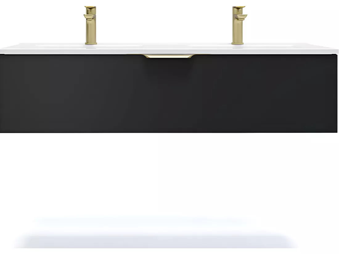Meuble de salle de bain suspendu double vasque intégrée 120cm 1 tiroir Noir - Venice