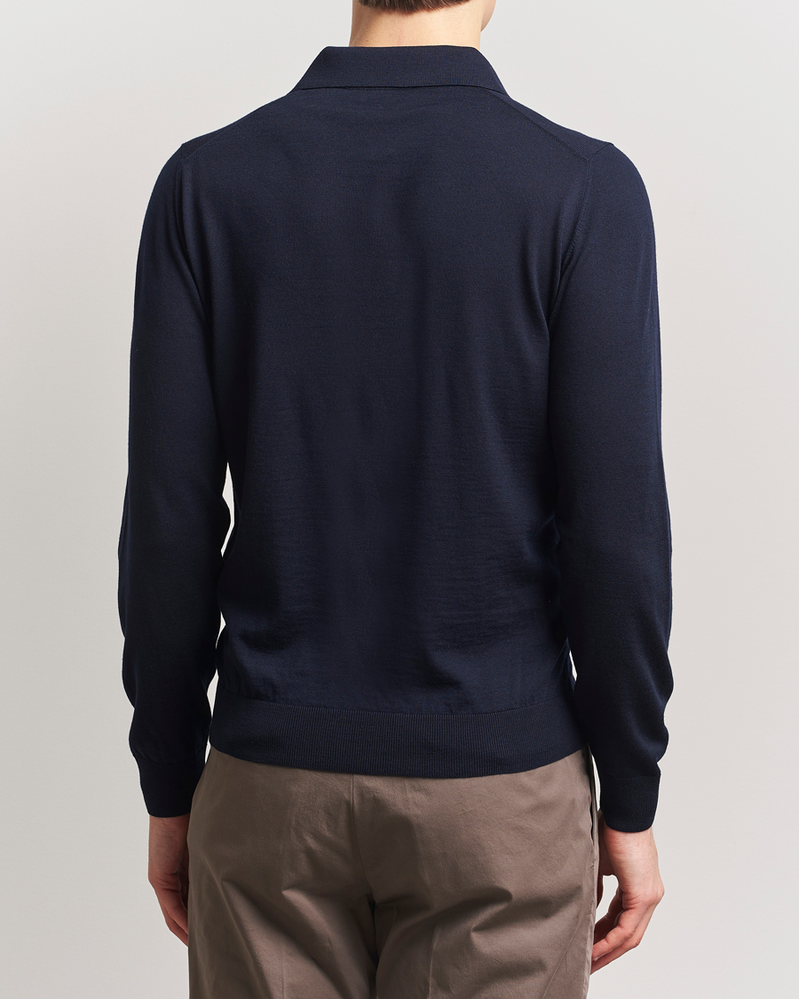 Piacenza Cashmere Merino Wool Long Sleeve Polo Navy