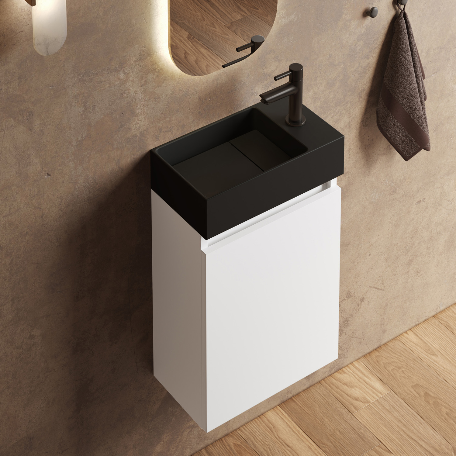 Fontana Itsie toiletmeubel mat wit 40cm met fontein in mat zwart