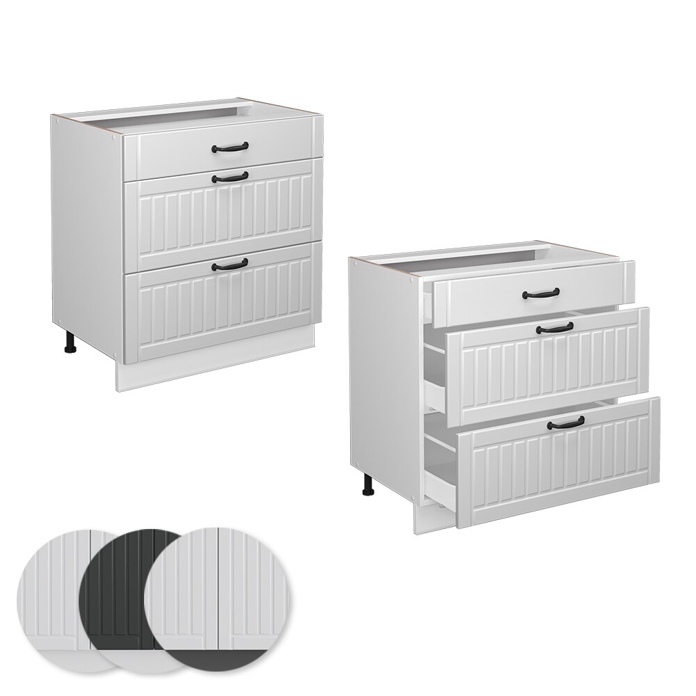 Vicco Schubladenunterschrank Küchenschrank Küchenmöbel Fame-Line Landhaus Weiß 80 cm Küche Einbauküche Drehtür Blende Schublade Küchenunterschrank Küchenzeile