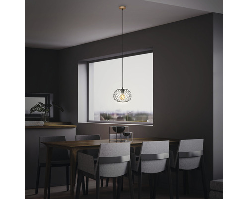 Hanglamp, 1-lichts, HxØ 149x30 cm, zwart/houtkleurig
