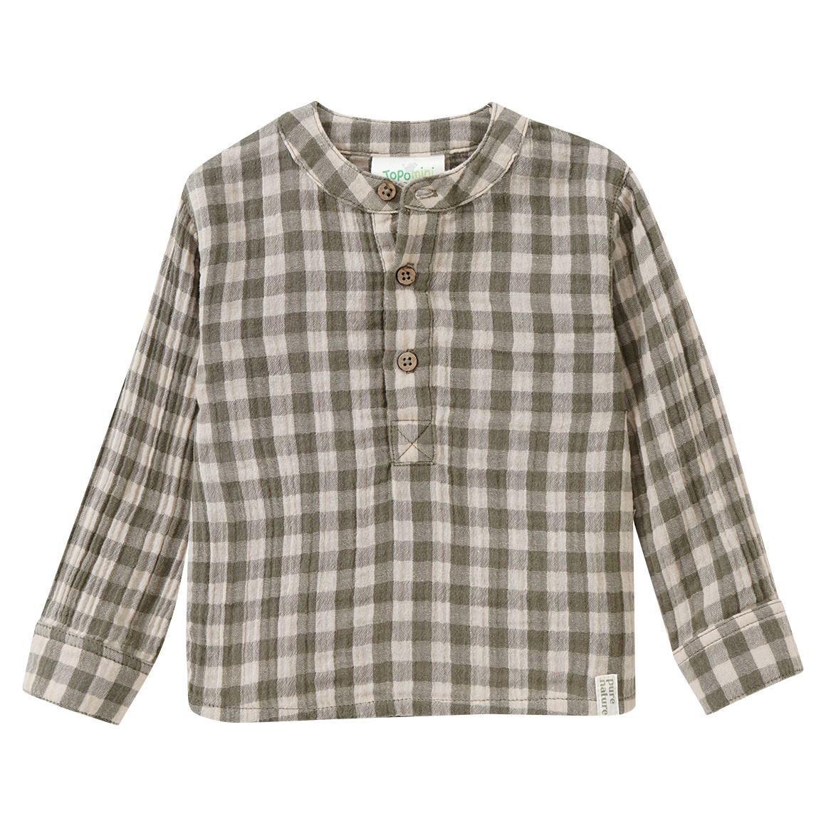 Topomini Pure Collection Baby Musselin-Hemd mit Stehkragen oliv / beige