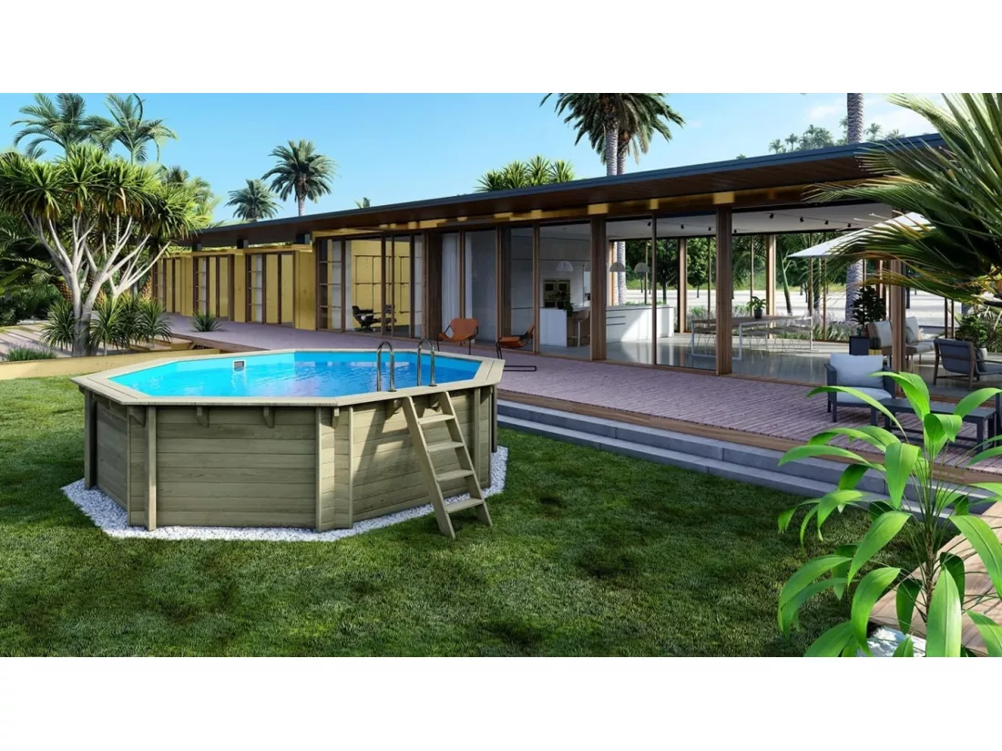 Piscine en bois 4,71x4,72 - H.1,20 m - avec filtration et coffre - BAS753OSP+SZA7 - ALTANKA