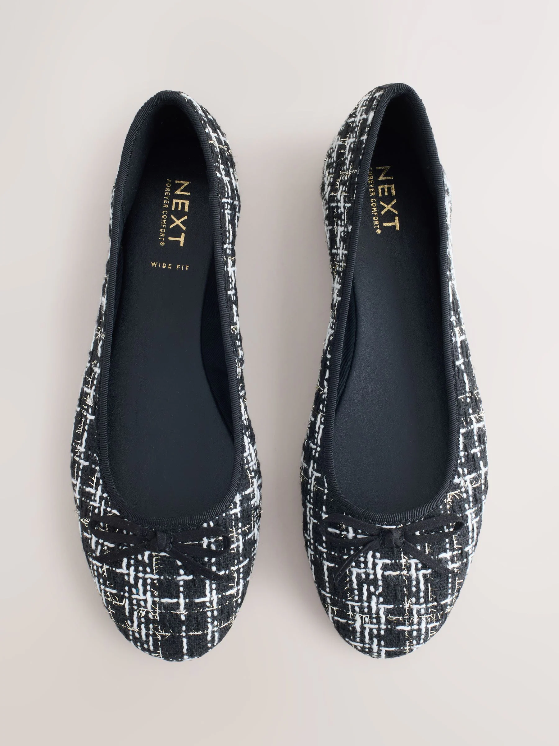 Zwart/wit tweed - Ballerina's met ronde neus