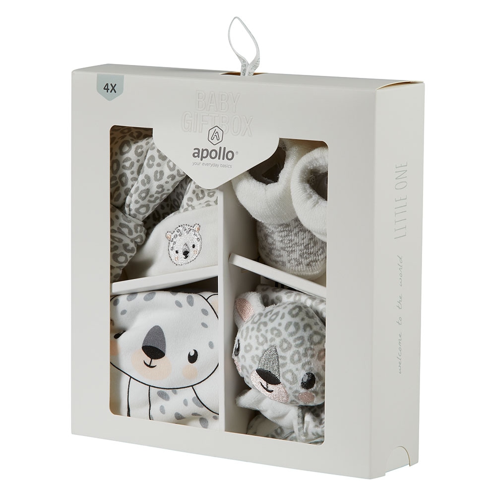 Apollo Neugeborenen-Geschenkset , Tiger Babyset, Mütze, Socken, Lätzchen, Tuch