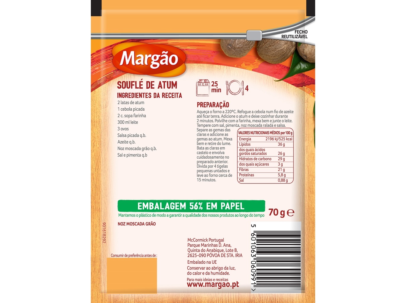 NOZ MOSCADA GRÃO MARGÃO SAQUETA 70G