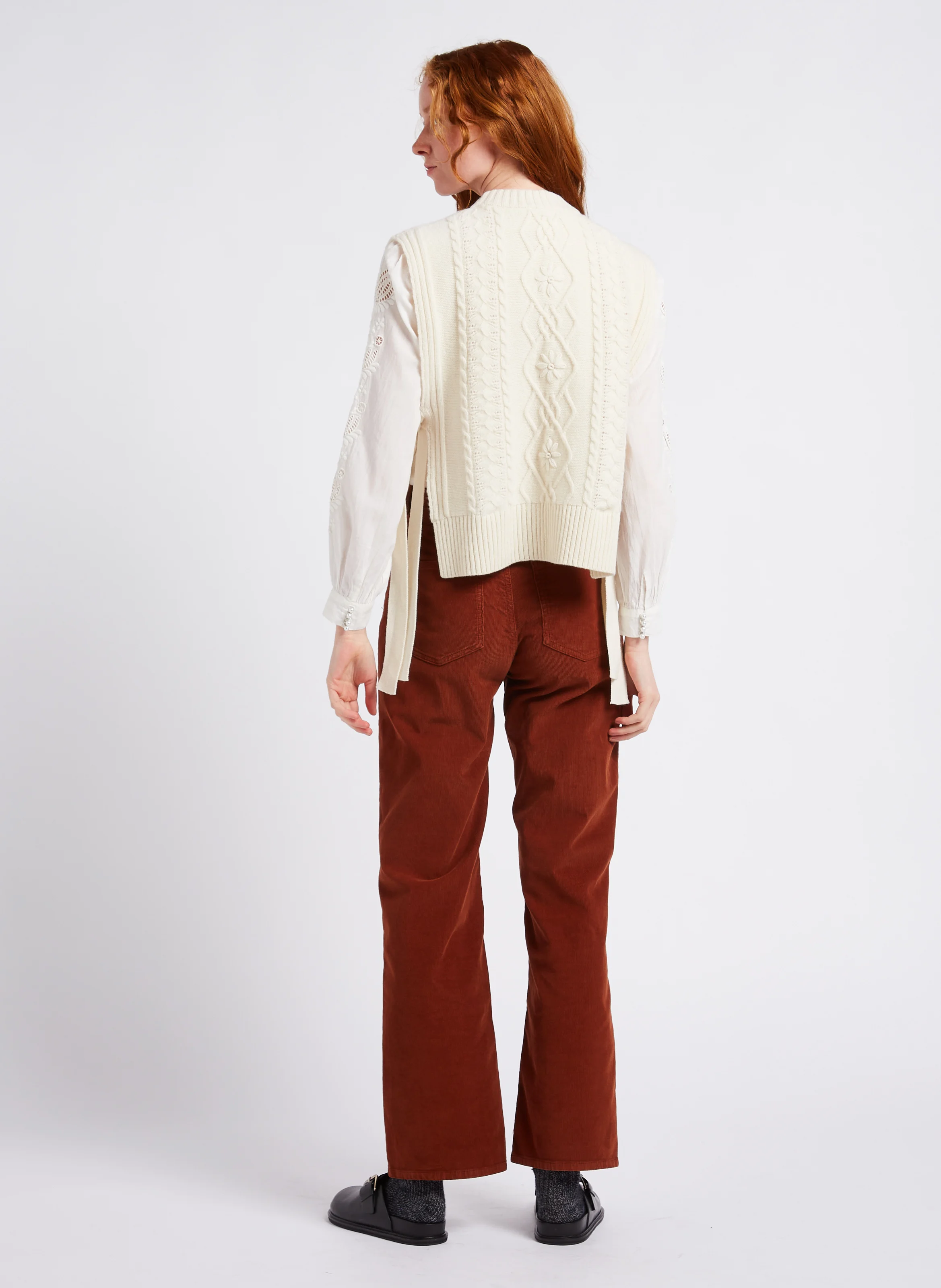 PERRINE - Pantalon droit en coton côtelé | Beige