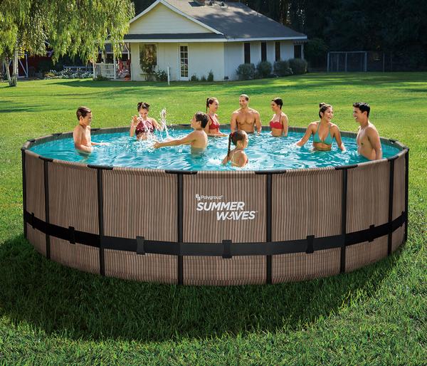 Summer Waves Frame Pool Elite, teak, rund