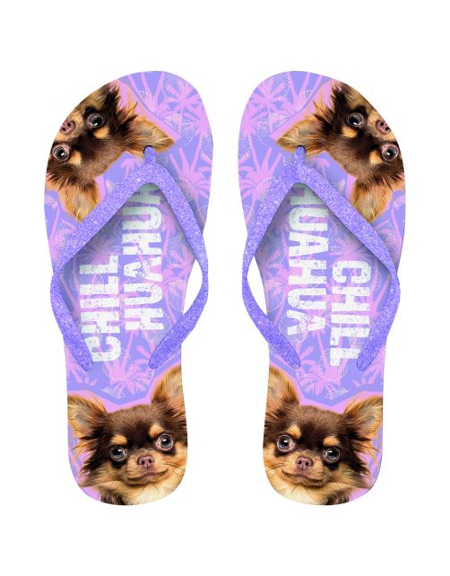 Plenty Gifts Flip Flops Chihuahua - Cadeau - 29x22x2 cm Paars Zwart 37-39