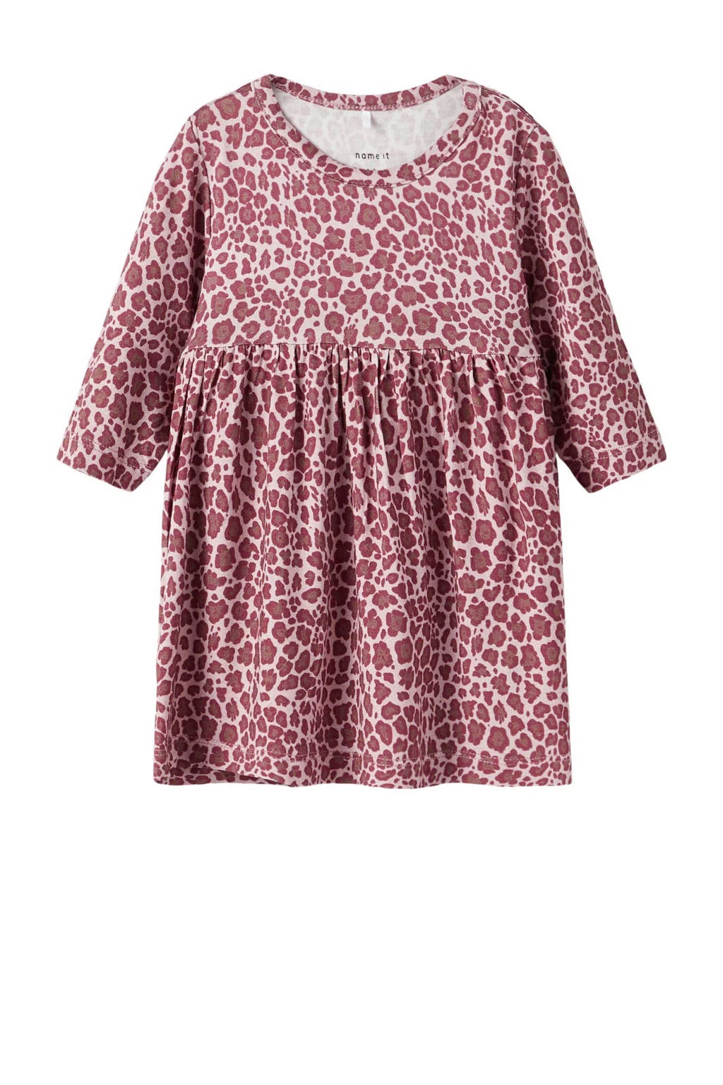 NAME IT baby jurk NBFKRINE met panterprint roze