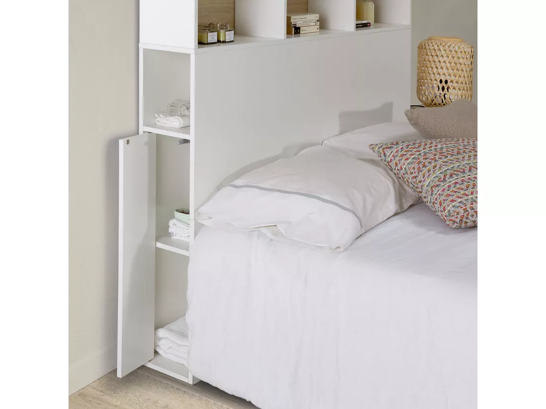 Tête de lit Zeus 95 cm blanc, 2 portes 9 trous