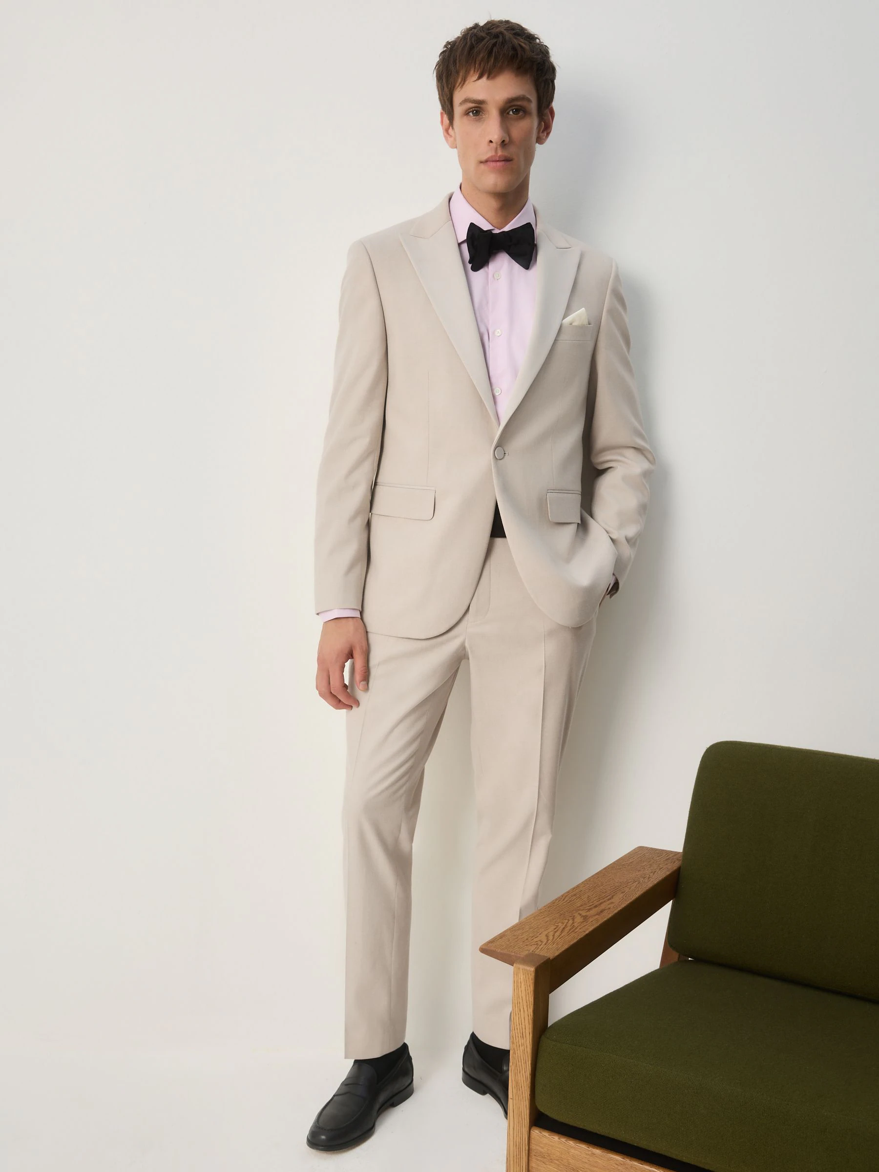 Neutraal - Slim fit smokingjas van flanel