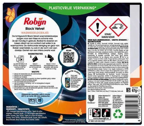 Robijn - Classics Black Velvet - Wasmiddeldoekjes - Zwart - 100% Plasticvrij