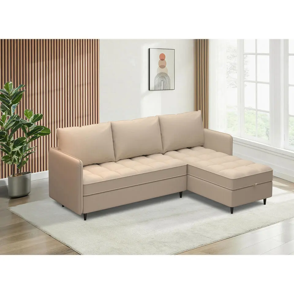 Lindhus - Bank met chaise longue omkeerbaar in stof crème