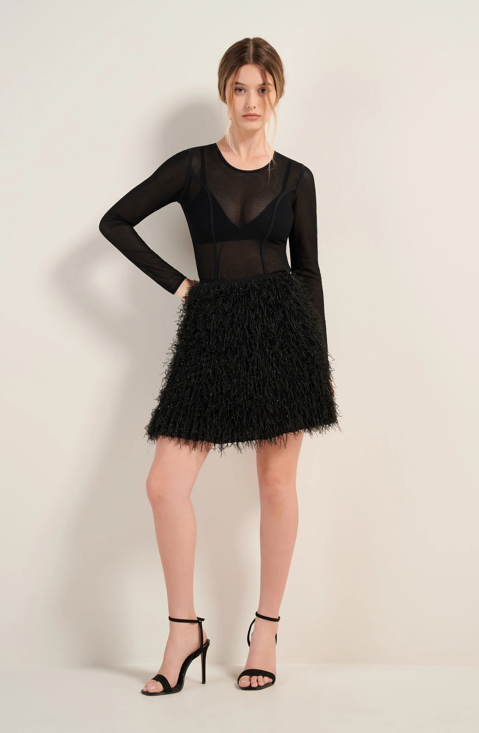 jutta Jupe courte à plumes noires Noir