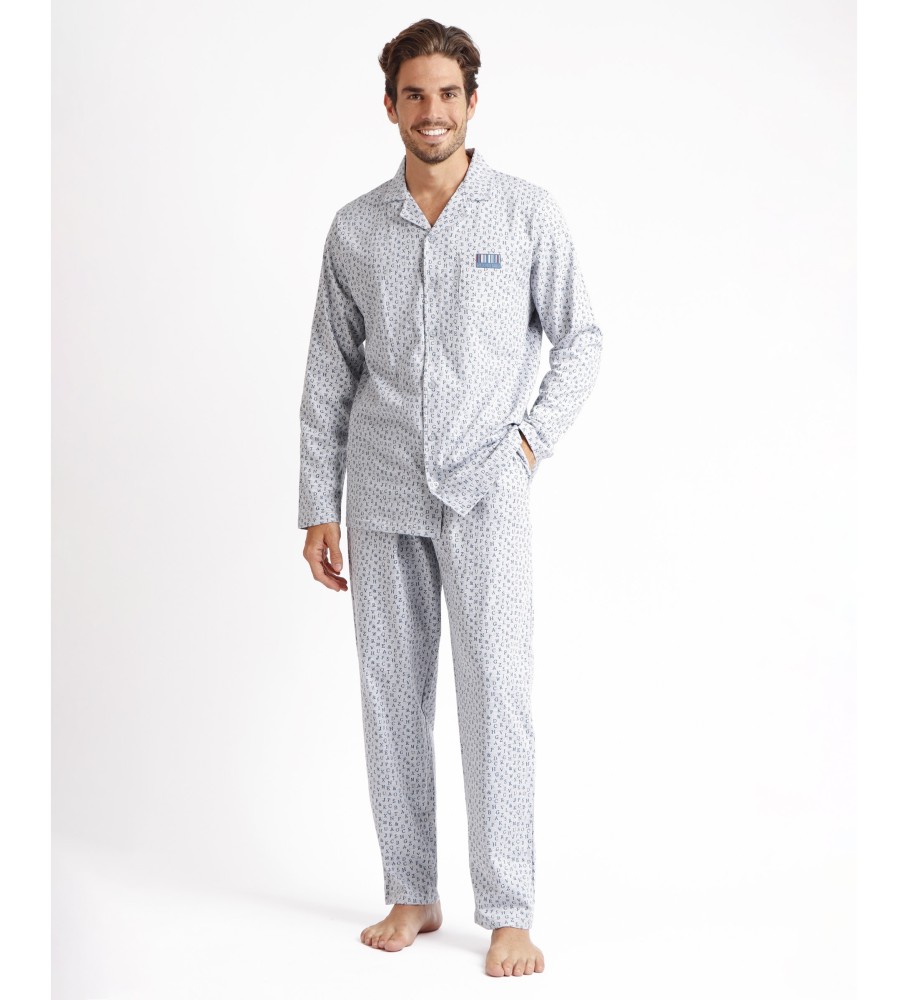 Pijama aberto Antonio Miro de manga comprida, cor cinza máquina de escrever.