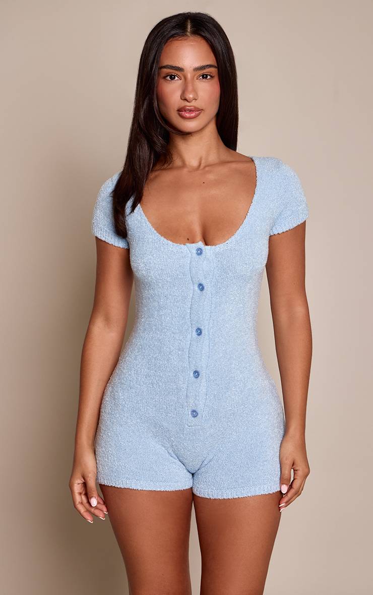 Bleu Layette Combi-short Petite En Maille Duveteuse