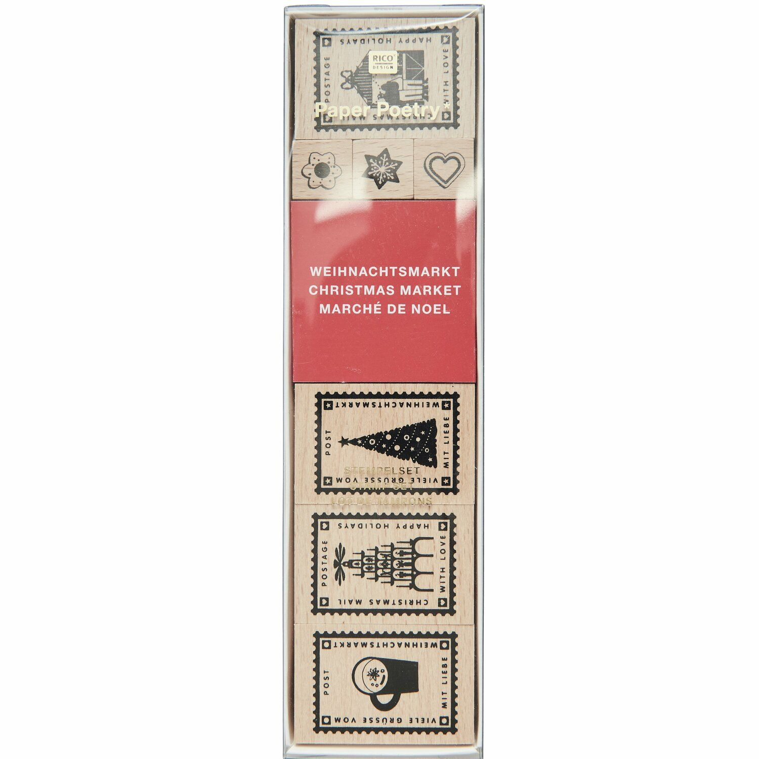 (8-tlg. Set) Weihnachts Holz Stempel Kit DIY Karten / Brief Deko Christmas Stempel inkl. Stempelkissen (302362) - Weihnachtspost