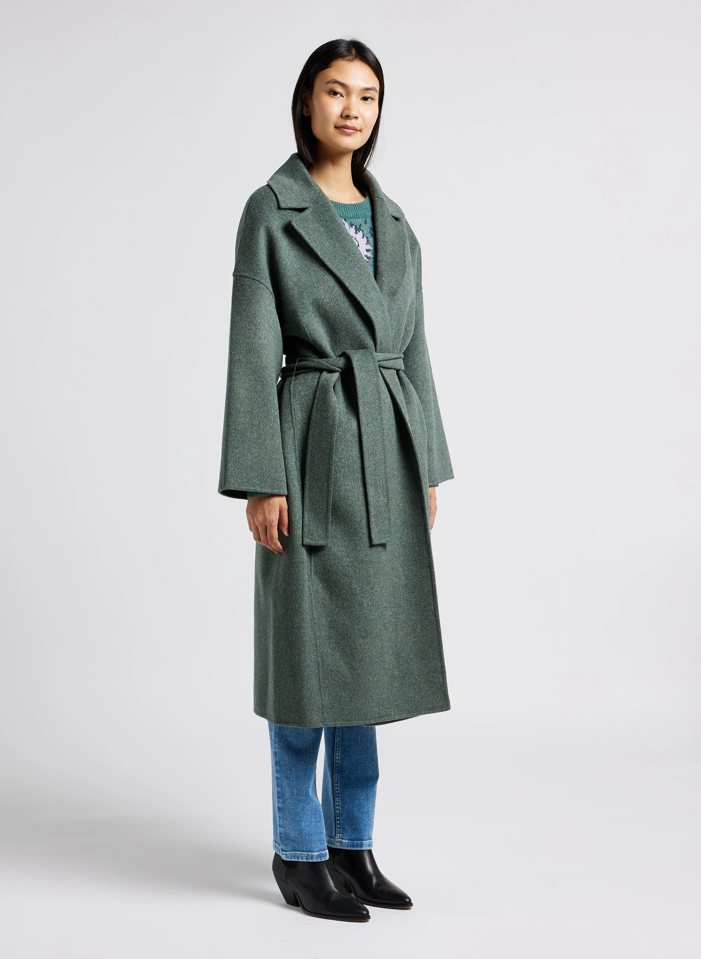 SIMON - Manteau ample à encolure crantée | Vert