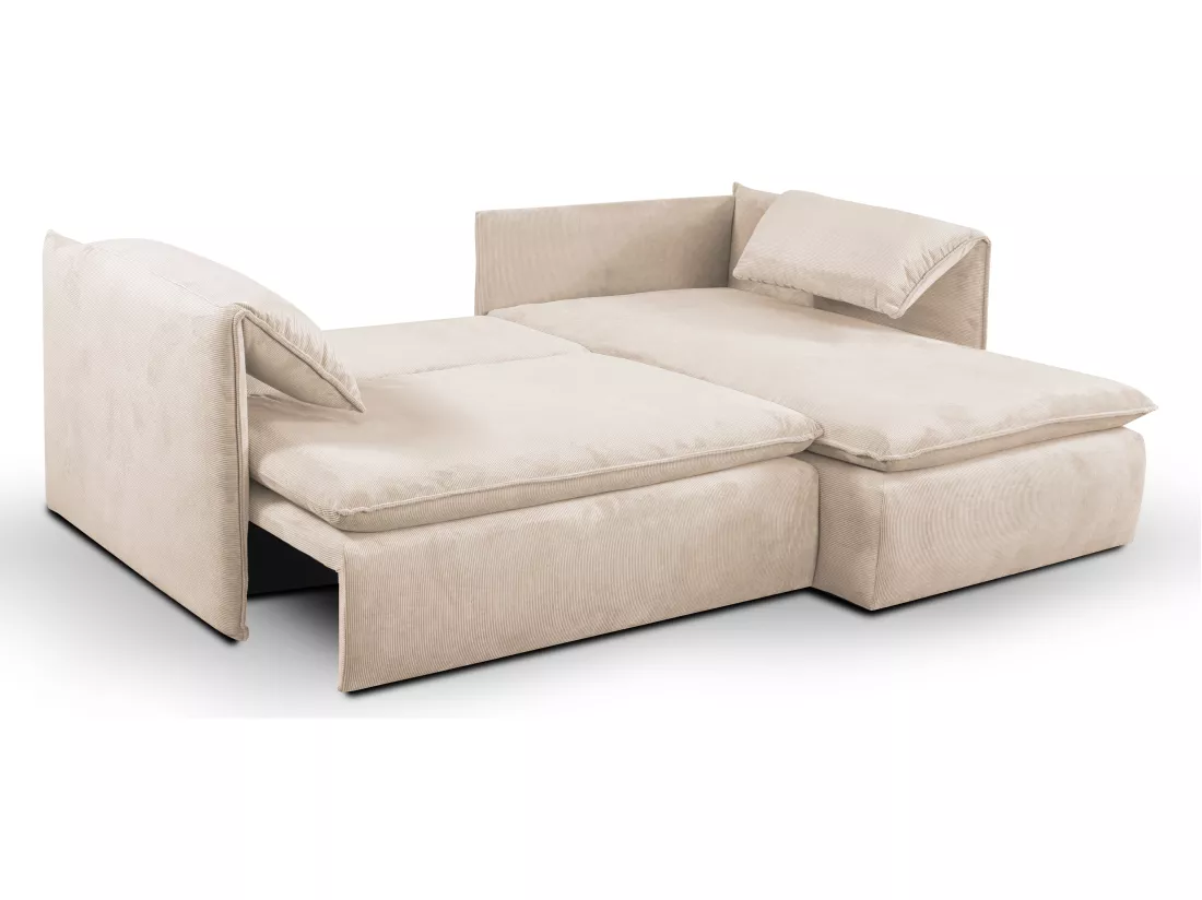 Canapé d'angle droit convertible en velours côtelé beige TEODORA