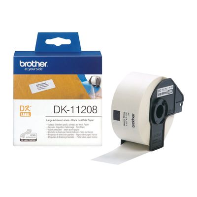 Brother DK-11208 - Ruban d'étiquettes auto-adhésives - 1 rouleau de 400 étiquettes (38 x 90 mm) - fond blanc écriture noire