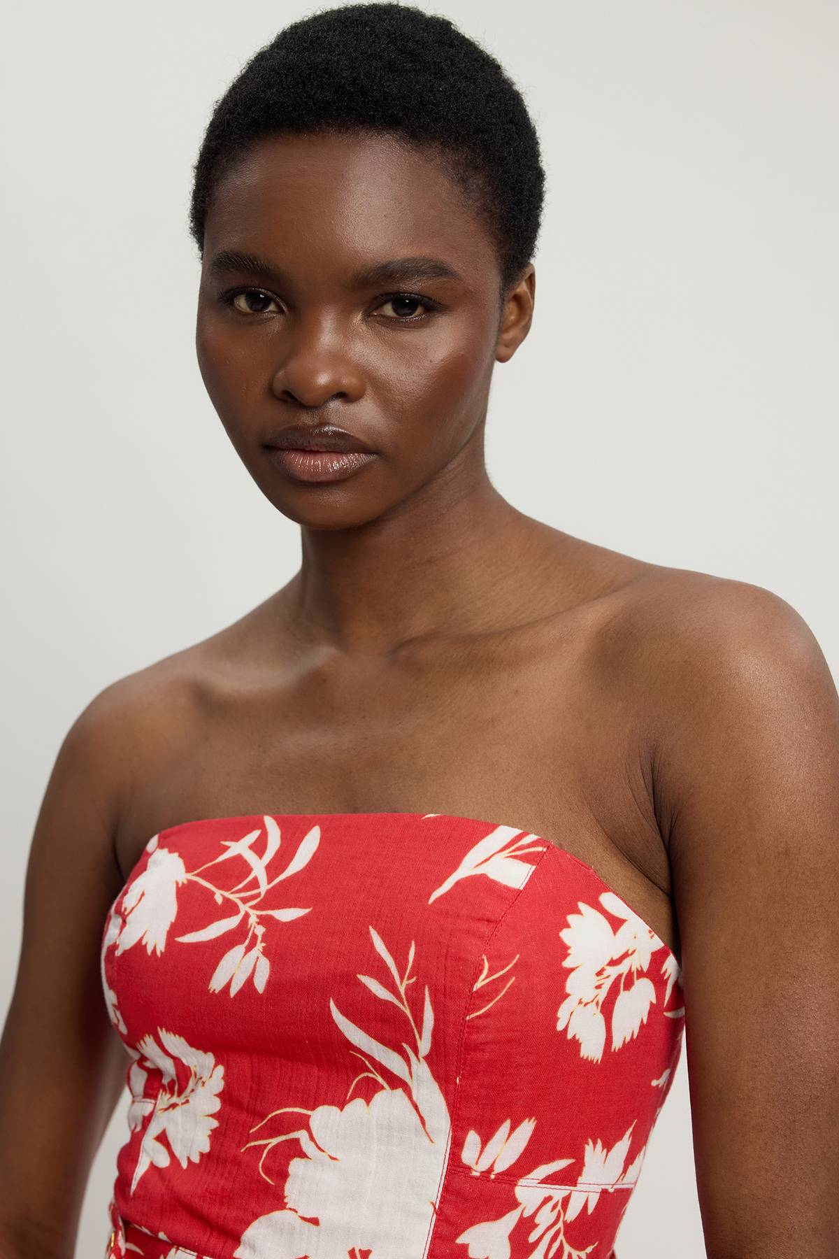 KarenMillen Robe Midi À Basque Et Encolure Bandeau En Double Tissu Imprimé