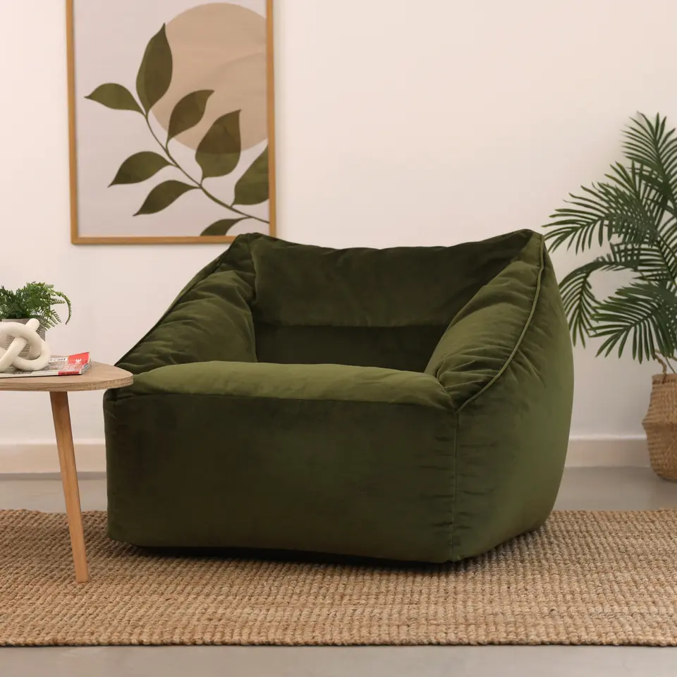 icon Zitzack Natalia - Fluwelen Zitzakfauteuil - Olijfgroen
