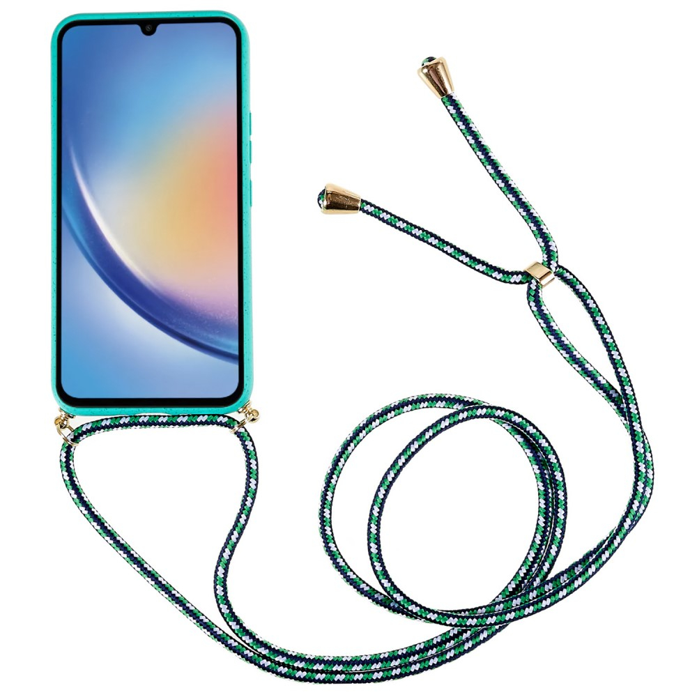Samsung Galaxy A34 5G Necklace Bio Gummi Case Hülle Eco Friendly Nachhaltig Kompostierbar   Handykette (150cm) - Türkis