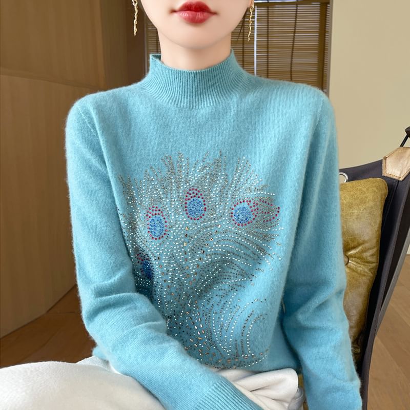 Weelop - Top met lange mouwen en nephals en strass steentjes