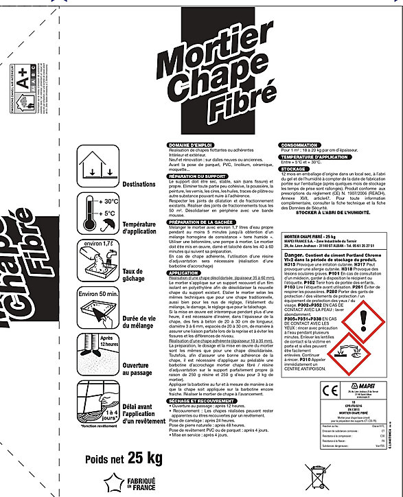 Mortier prêt-à-gâcher chape fibre 25kg Mapei