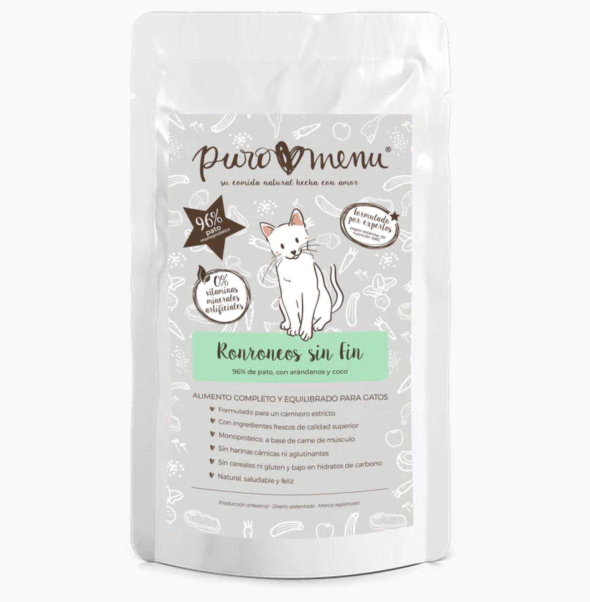 Ração úmida orgânica de pato para gatos (100g) | com 96% de carne bovina | Sem grãos | Sem batata | Sem aditivos | Proteína única | 1 sachê de 100g