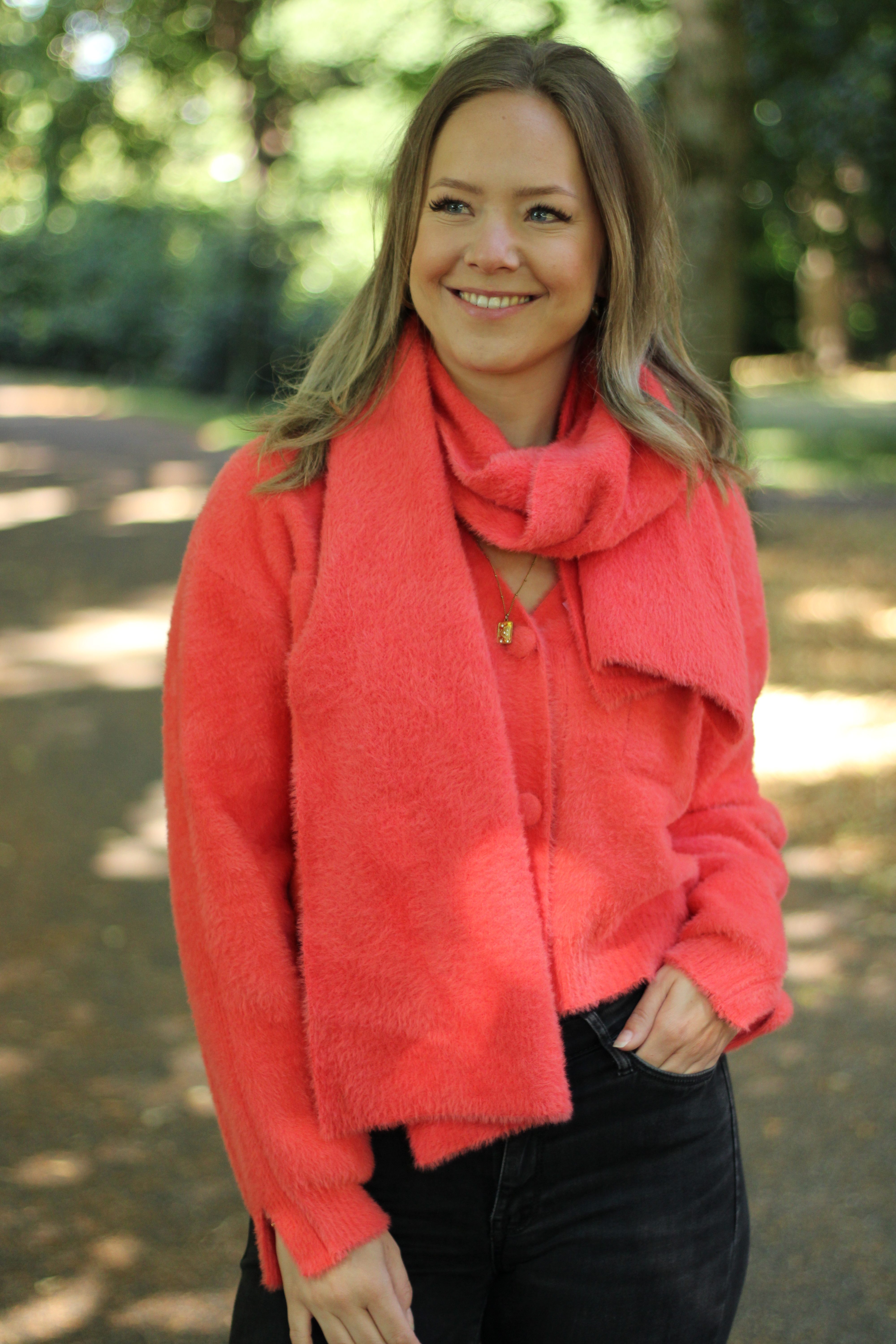 Rino & Pelle - Isarea Short V-Neck Cardigan - Bright Coral