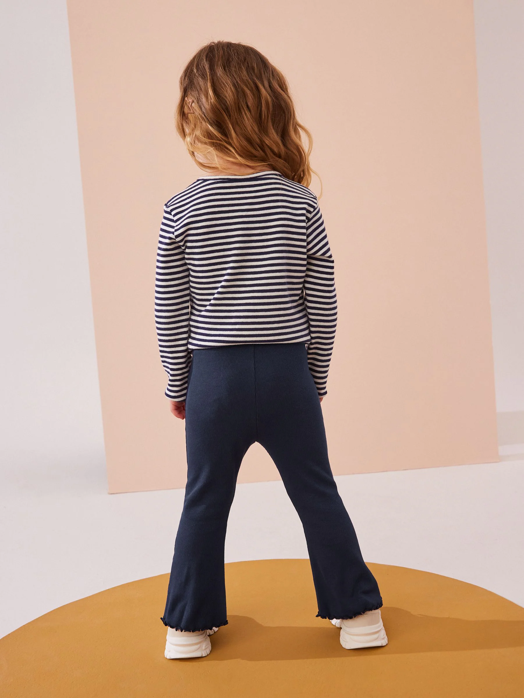 Marineblauw - Geribbelde flare legging (3 mnd-7 jr)
