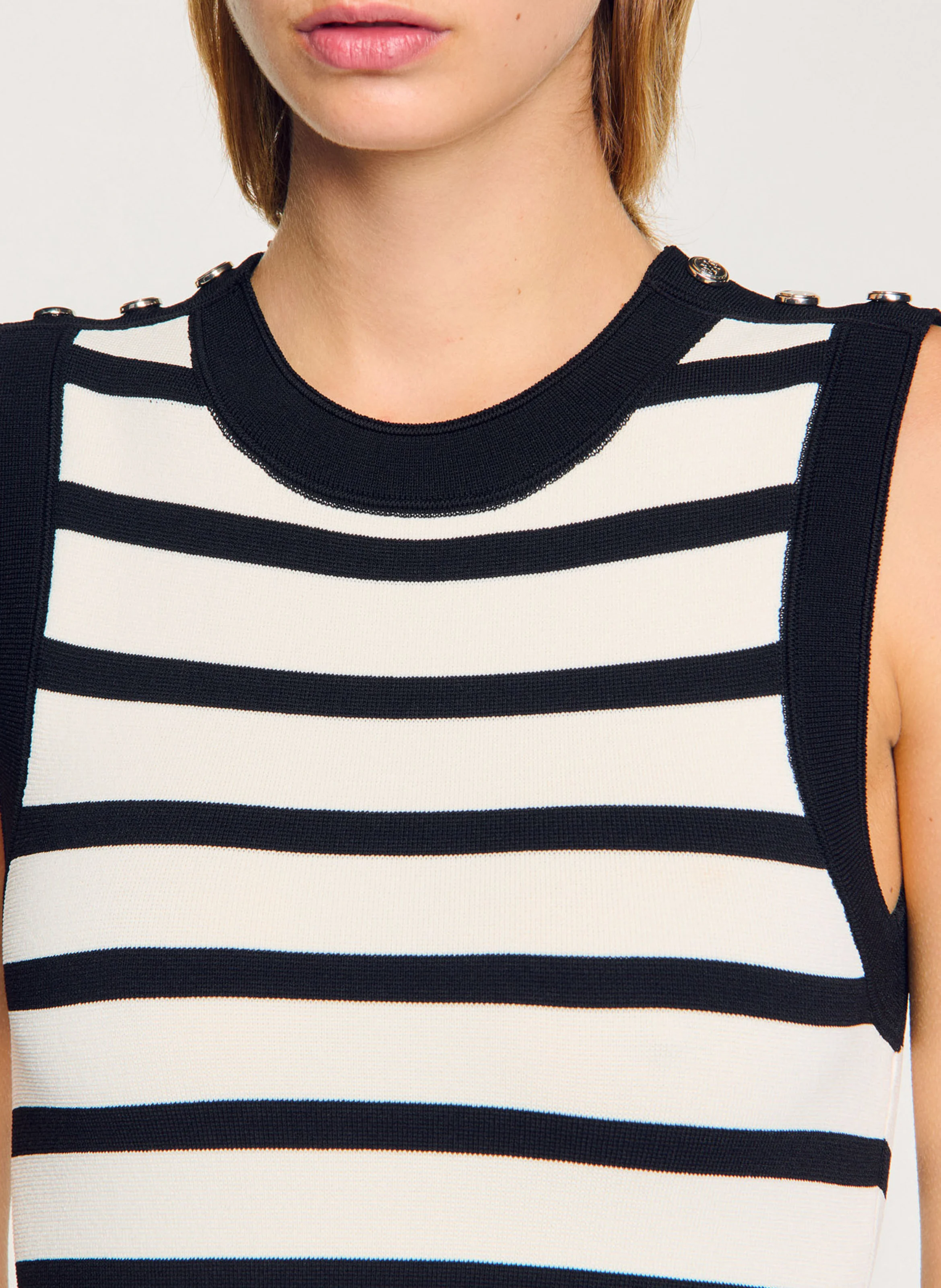 Robe courte sans manches en maille rayée | Blanc