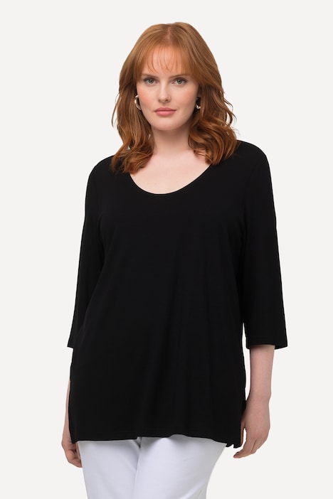 Shirt, tiefer Rundhalsausschnitt, 3/4 Arm