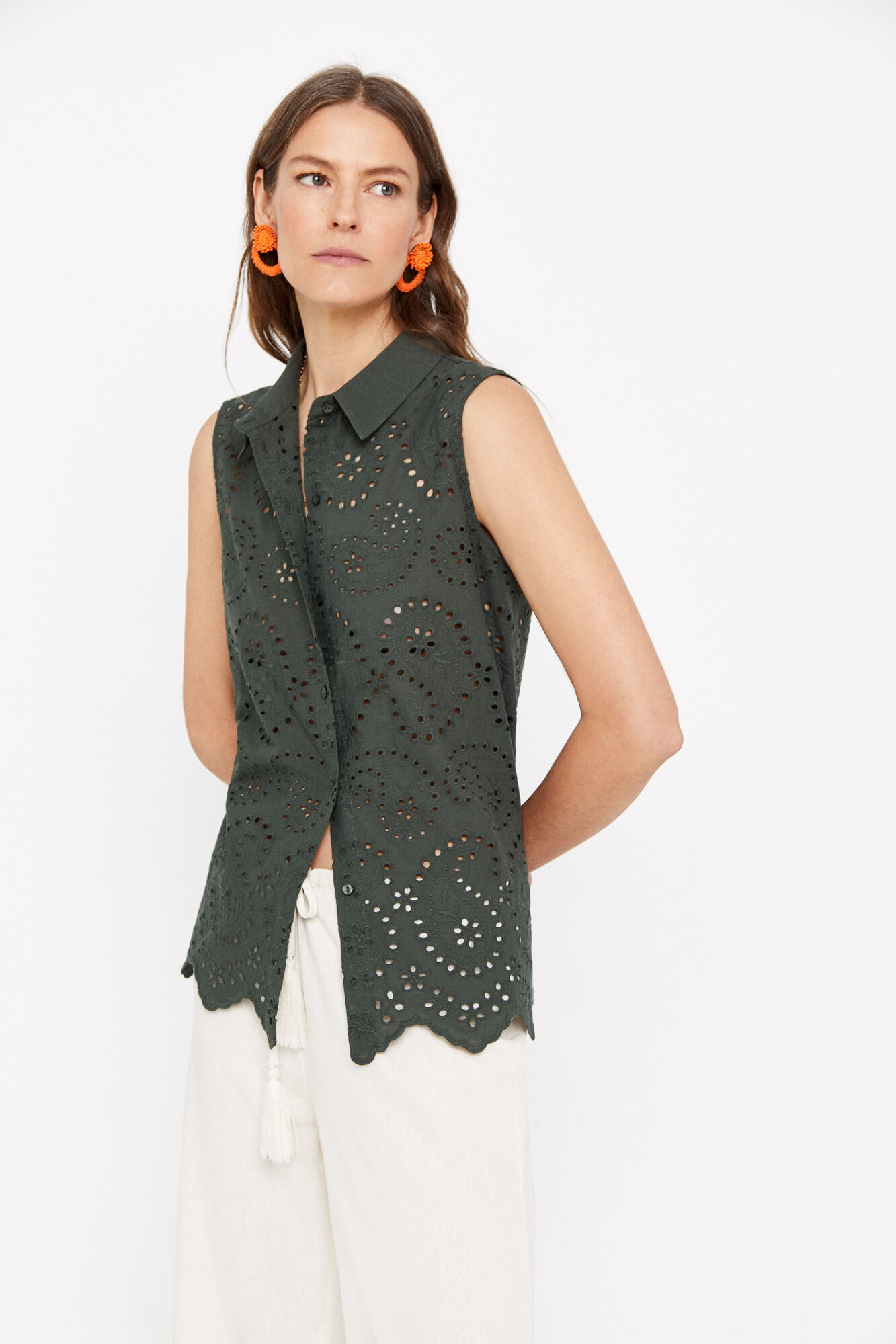 Camisa bordada Algodón - Cáqui