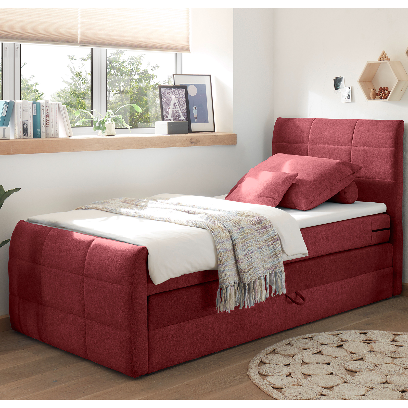 Boxspringbett - berry - H2 - 100x200 cm