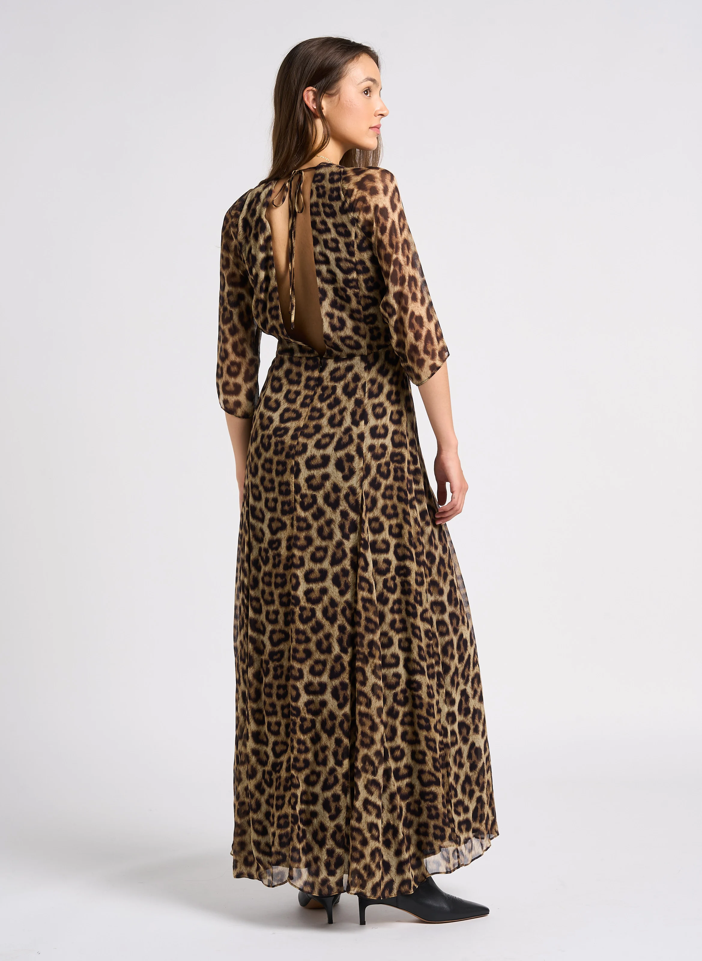 FANICA - Robe longue col rond imprimée | Beige