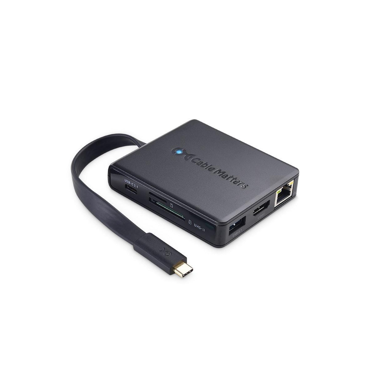 Cable Matters 1 til 8 USB-C dockingstasjon HDMI 4K30Hz PD80W 2xUSB-C 5Gbps RJ45 Giga Lan Micro SD og SD kortlesere