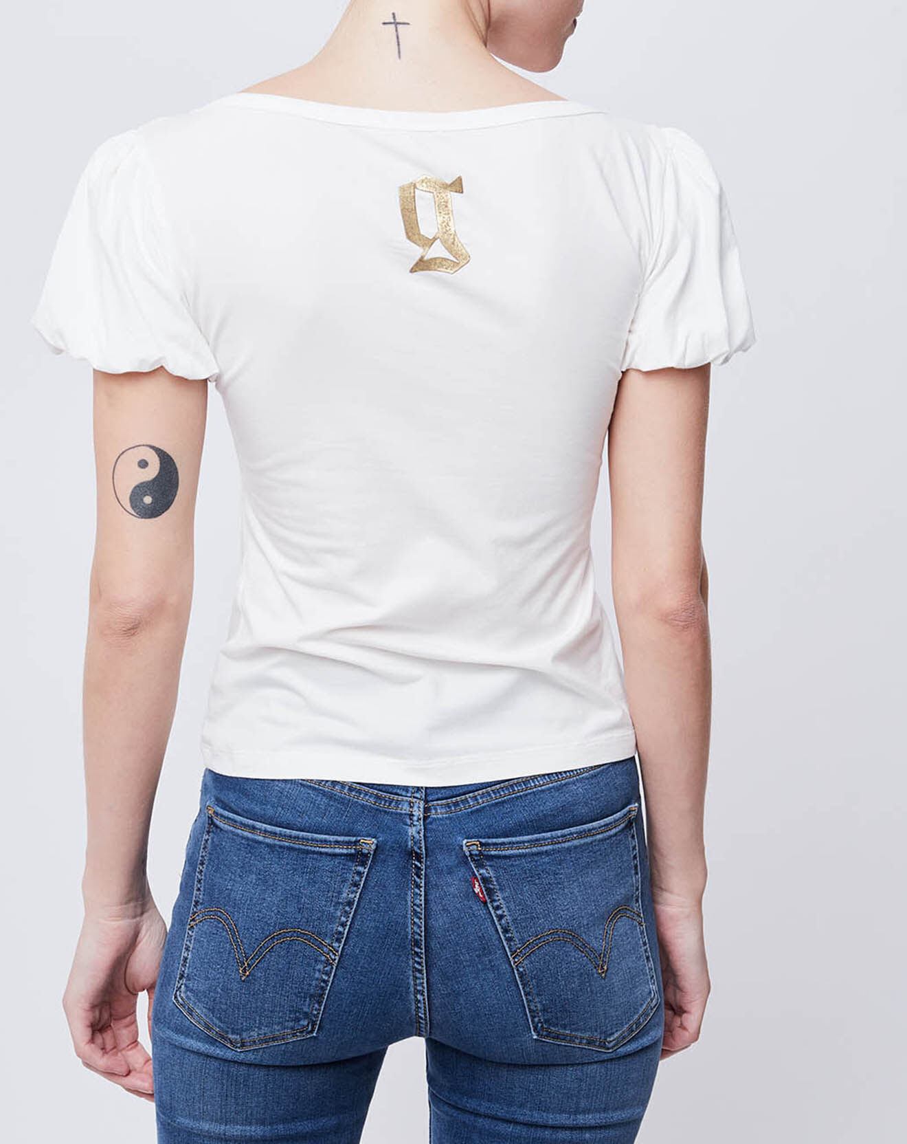 John Galliano T-Shirt avec manches bouffantes blanc cassé/rouge/noir