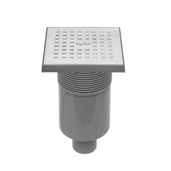 Easy Drain Aqua Quattro vloerput m. ABS afwerkdeel RVS rooster en onderuitlaat 15x15cm inbouwdiepte 101-139mm m. waterslot 50mm