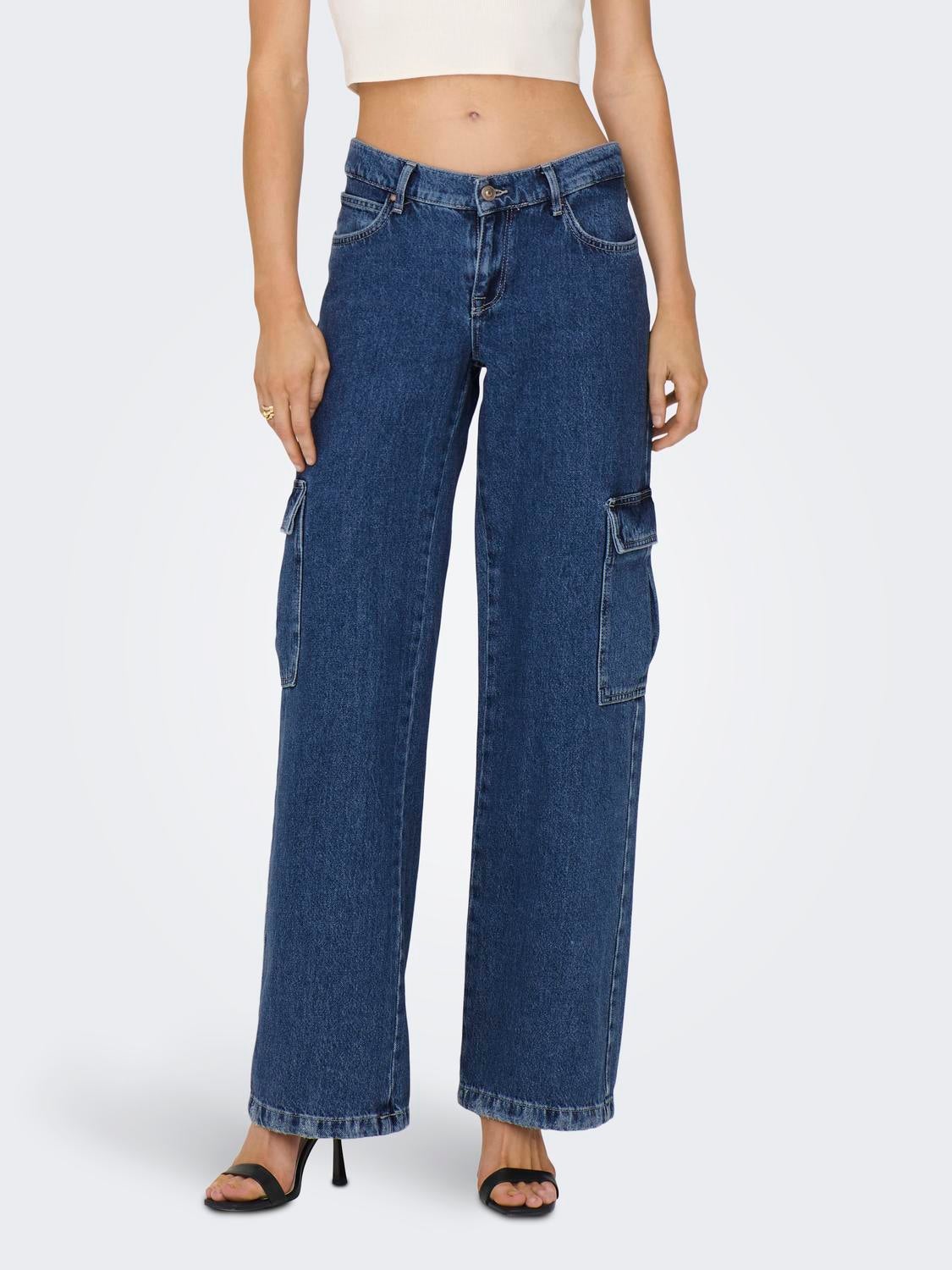 ONLHONEY Niedrige Taille Weiter Beinschnitt Jeans Dark Blue Denim
