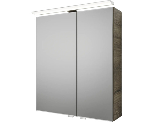 Pelipal Sunline 121 badkamermeubelset (B x H x D 61 x 200 x 46 cm), Ribbeck eiken fronten, met mineraal gegoten wastafel, badmeubel met 3 laden en spiegelkast met LED-verlichting