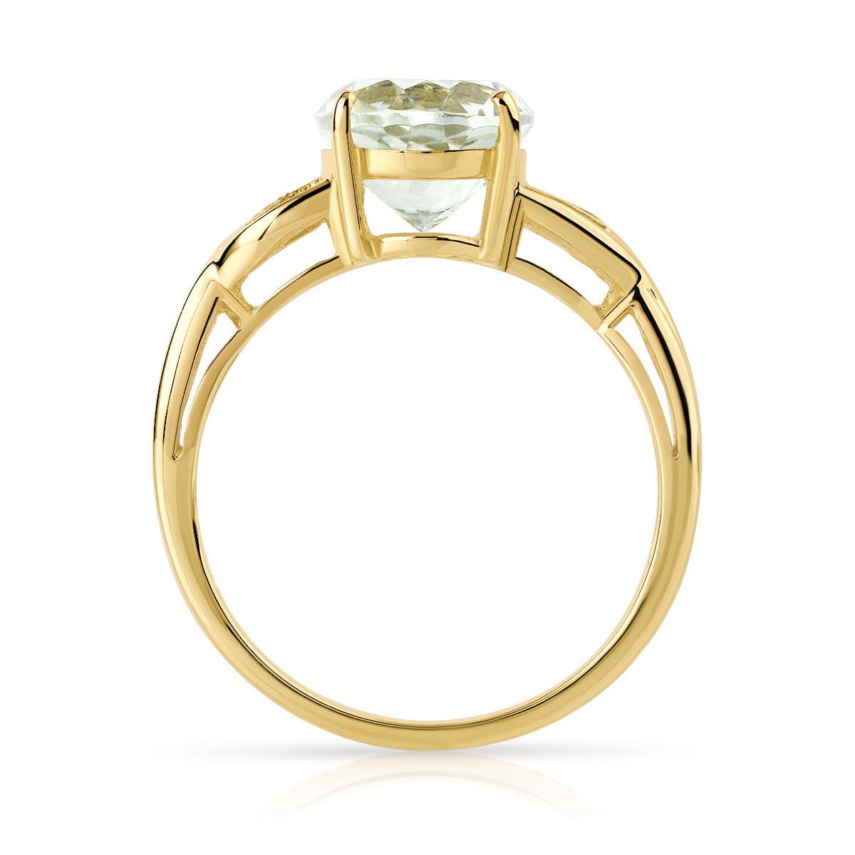 Bague or 375 2 tons quartz vert ovale et diamants