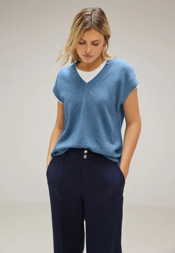 V-Ausschnitt Pullunder - satin blue melange